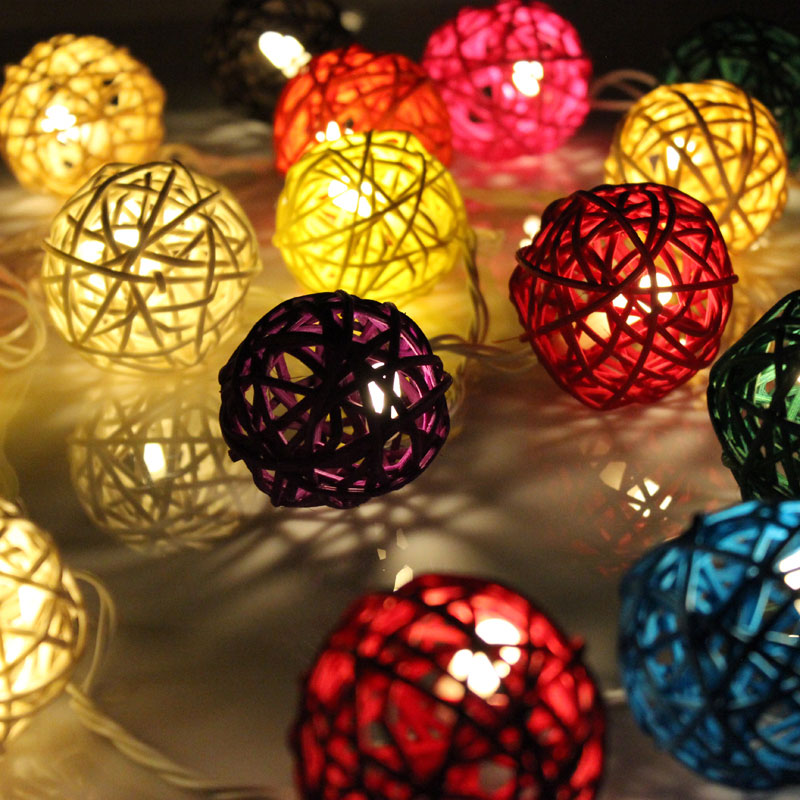 Multi Colour Rattan Ball LED Fairy Lights