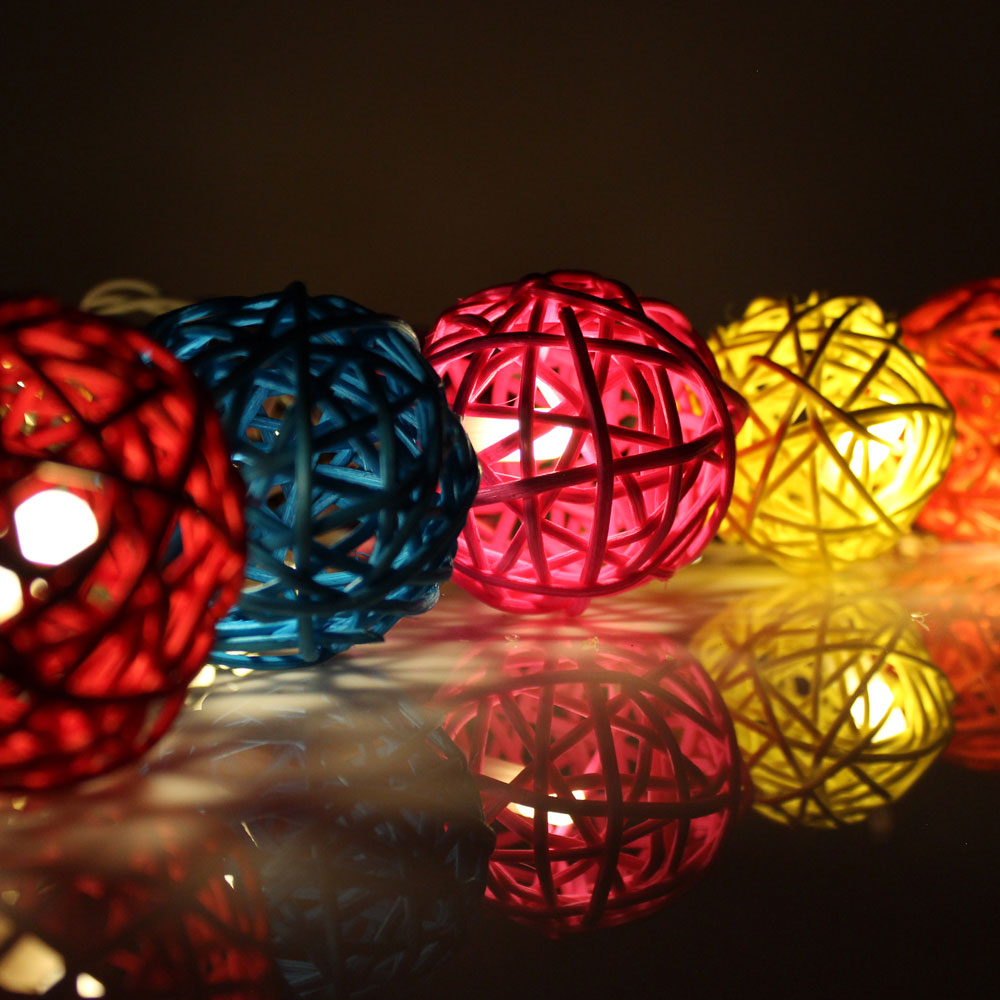 Multi Colour Rattan Ball LED Fairy Lights